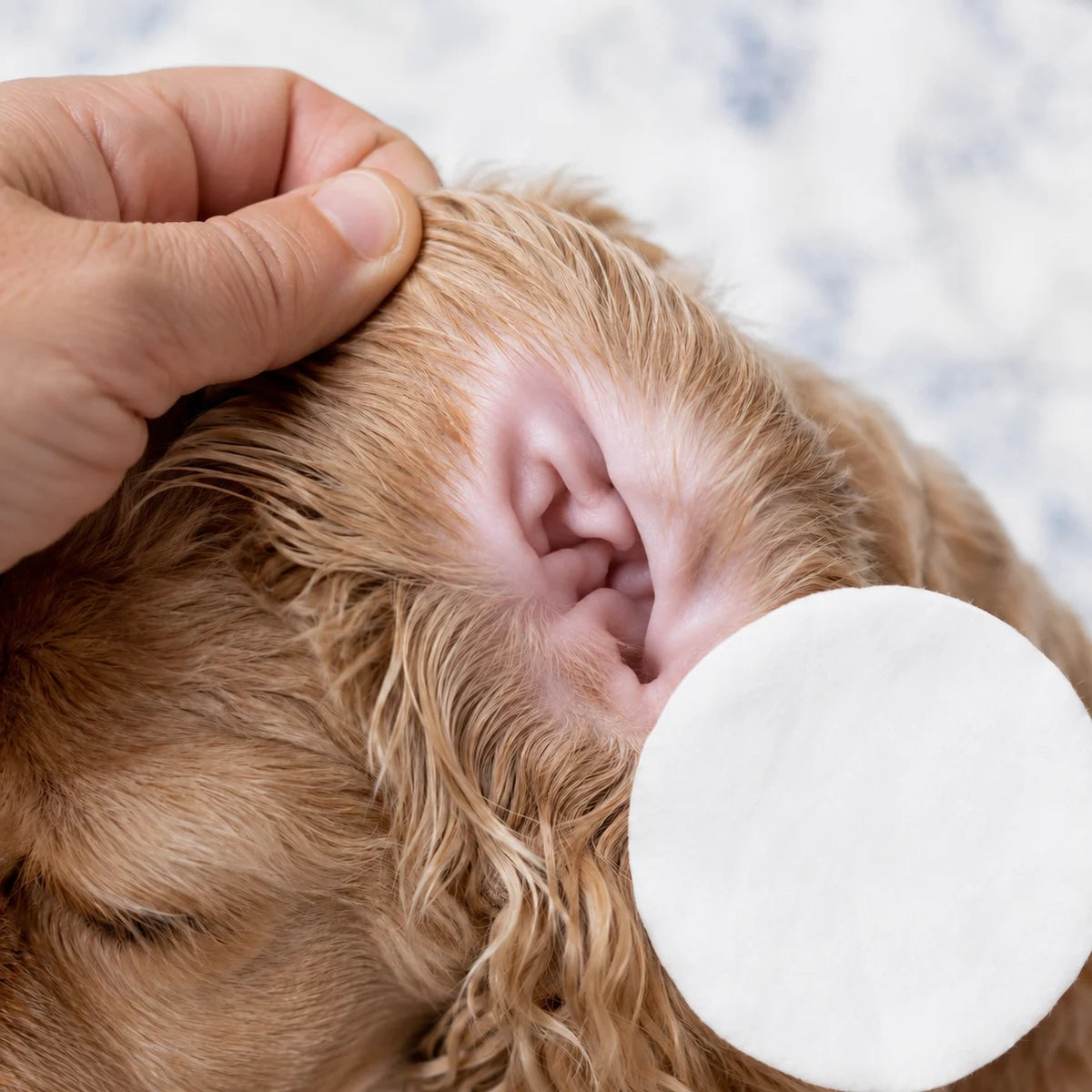 The same dog ear after a week of routine cleaning, demo image